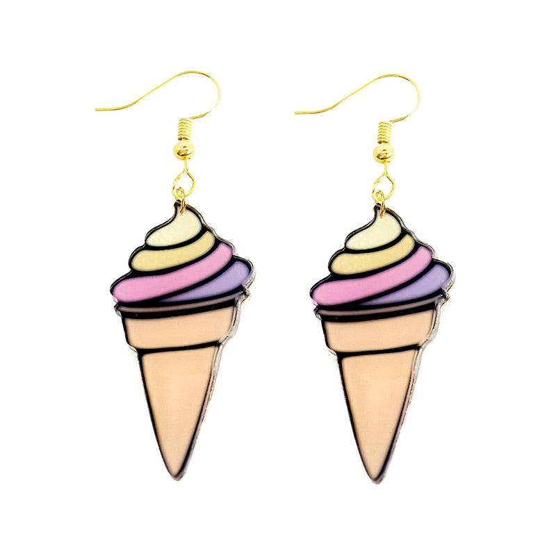 Ice Cream In Cone Drop Earrings Cartoon Art Women Party Jewelry Ear Fashion