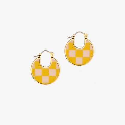 Yellow Checker Board Hoop Earrings Hip Hop Women Party Gift Jewelry Ear Fashion