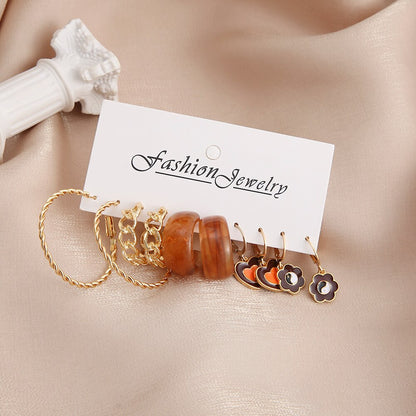 5pairs Drop Heart Chain Hoop Earrings Fashion Women Summer Party Jewelry Girls