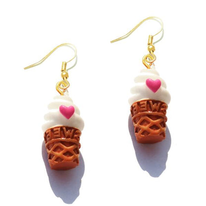 Ice Cream in Waffle Cone Resin Handmade Drop Earrings Cartoon Art Women Party