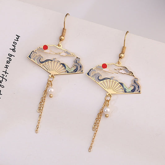 Japanese Fan Pendant Drop Earrings Women Party Wedding Jewelry Creative Gifts