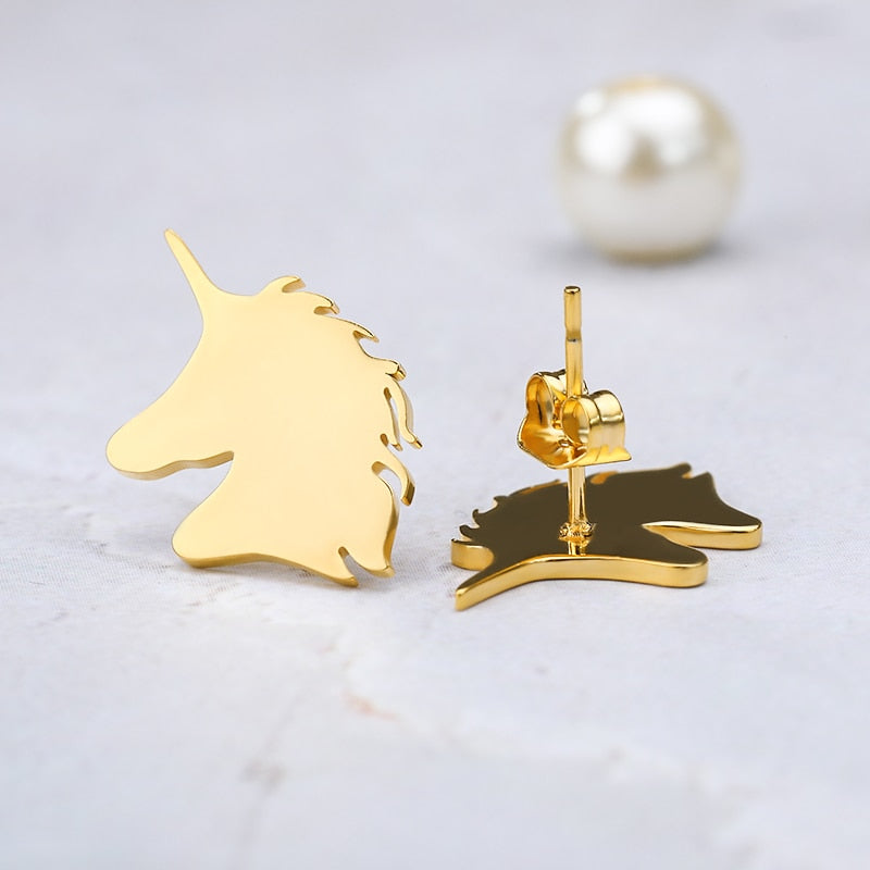 Unicorn Stud Earrings Fashion Shiny Ladies Jewelry Women Classic Studs