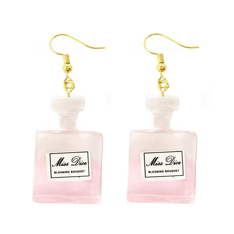 Pink Perfume Bottle Drop Earrings Women Art Fashion Cartoon Earrings Creative