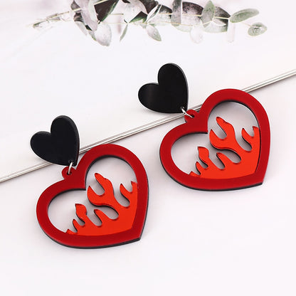 Flame Heart Drop Earrings Women Travel Fashion Cartoon Earrings Creative Jewelry