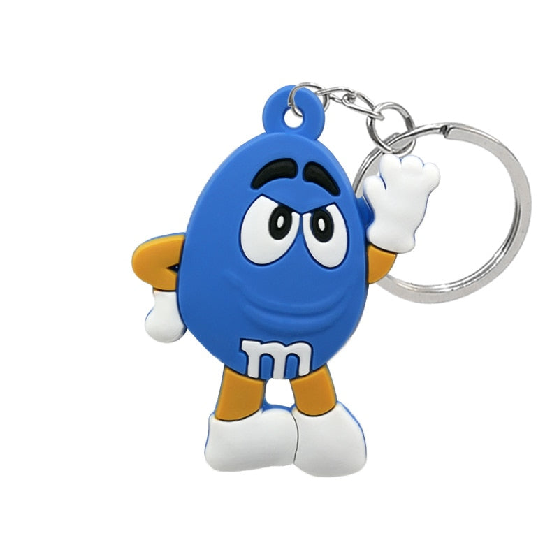 8 Styles PVC Colorful Bean M&M Keychain Cartoon Key Ring Anime Pendant Key