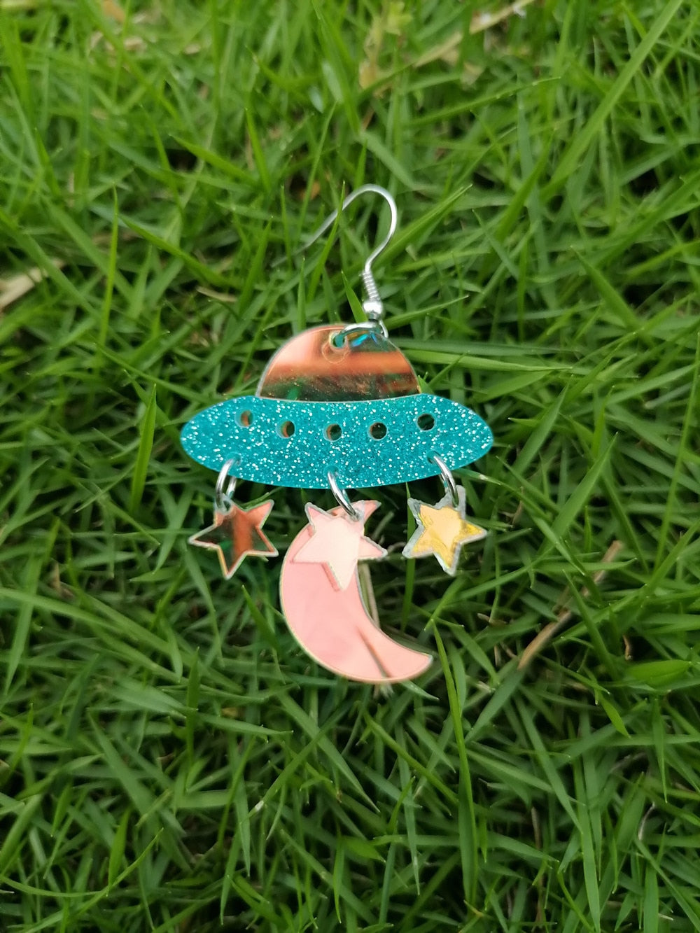 Spaceship Holographic Acrylic Dangle Earrings Women Travel Fashion Cartoon