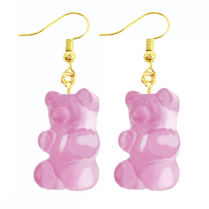 Pink Bear Drop Earrings Women Art Fashion Cartoon Earrings Creative Jewelry