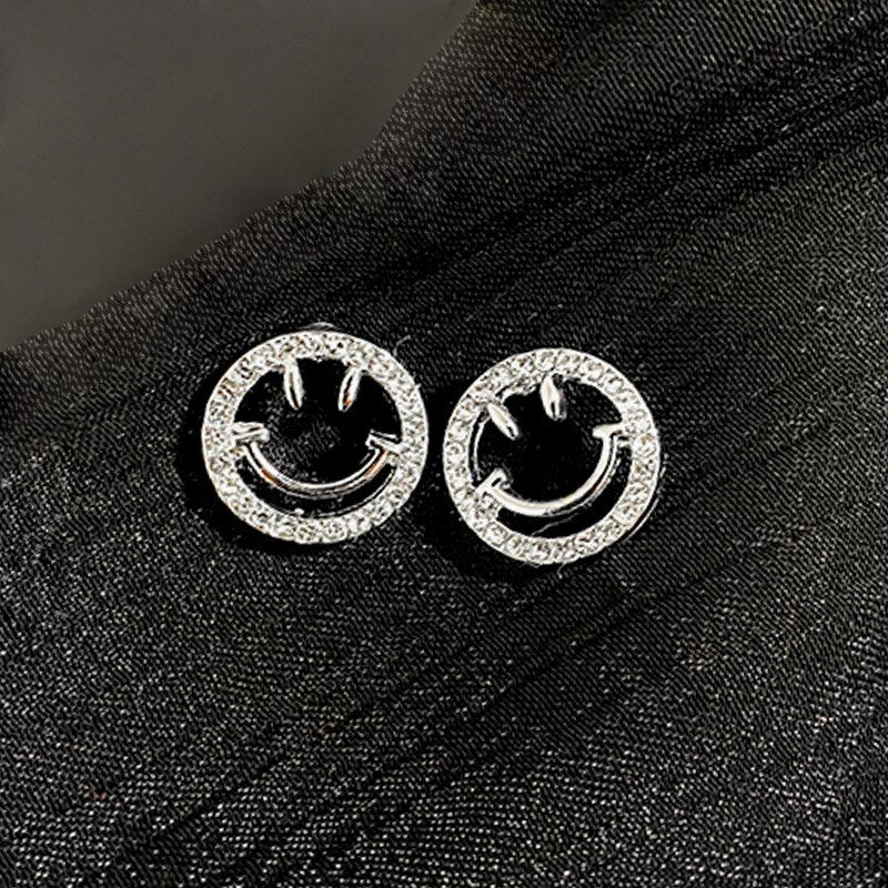 Hollow Out Smiling Face Earrings Female Small Simple Exquisite Lovely Mini