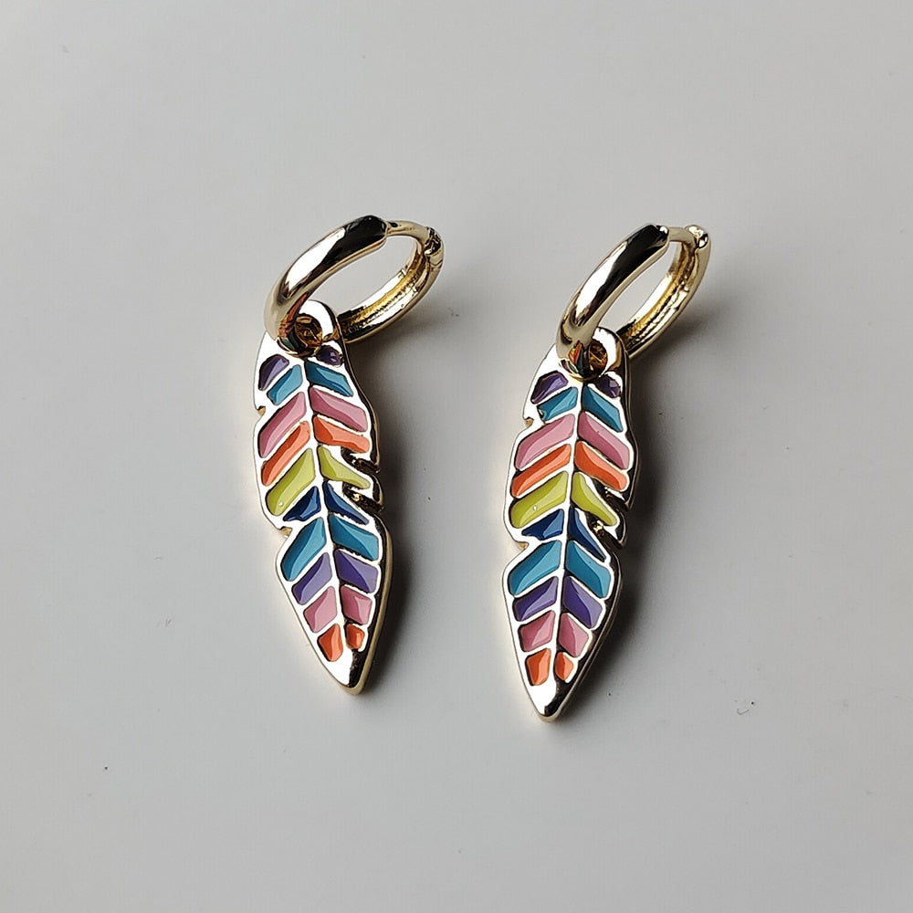 Colorful Long Leaf Drop Earrings Cartoon Ear Pendants Accessories Women Art