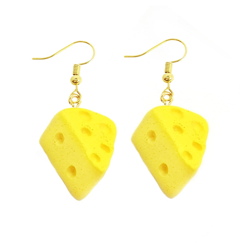 Resin Cheese Drop Earrings Women Art Fashion Cartoon Earrings Creative Jewelry