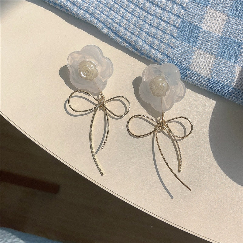 Flower and String Drop Earrings Women Girl Party Gift Fashion Ear Jewelry