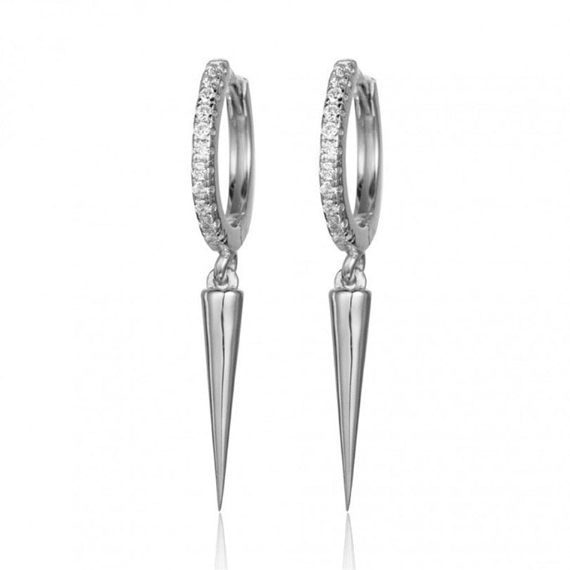 Silver-colored Point Charm Earrings Women Girl Fashion Trendy Jewelry