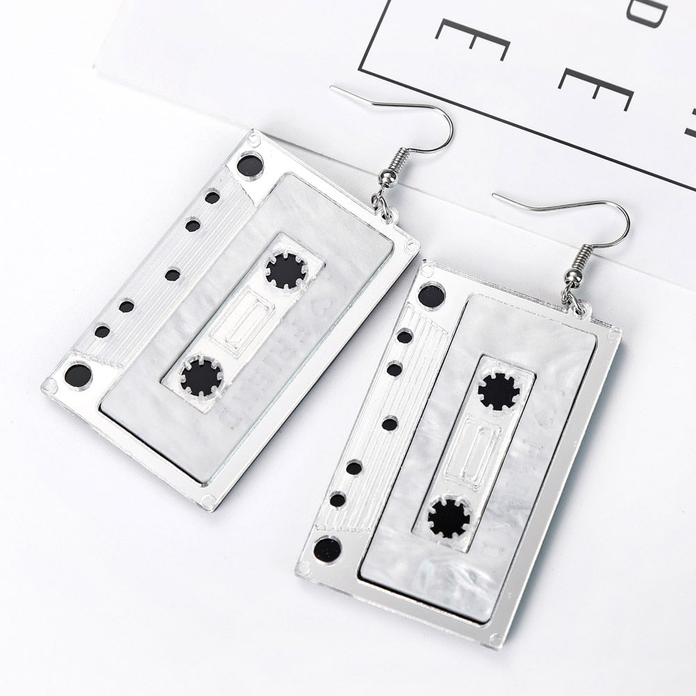 Vintage Romantic Cassette Tape Dangle Earrings Women Travel Fashion Cartoon