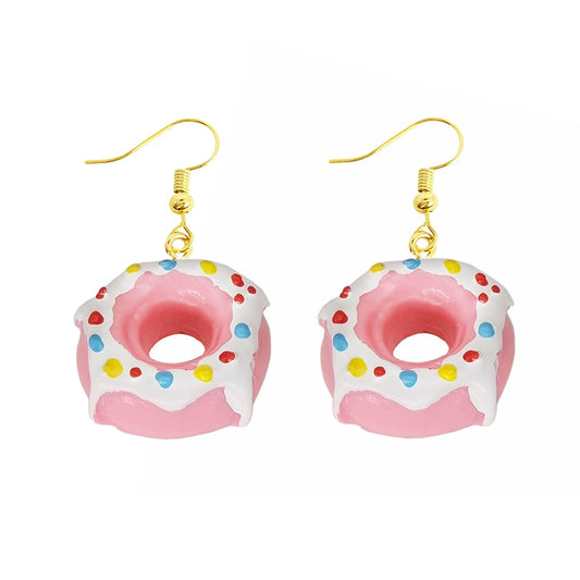 Resin Pink Donut Drop Earrings Women Creativity Jewelry Cute Earring Girls Gift