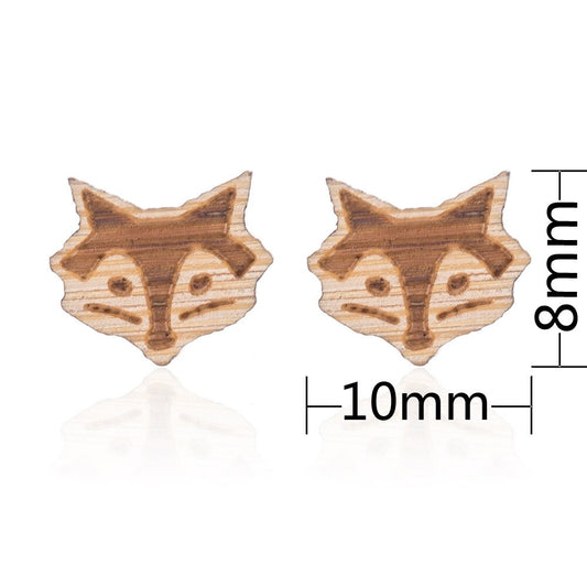 Wooden Fox Lady Cute Stud Earrings for Women Jewelry Girls Earrings