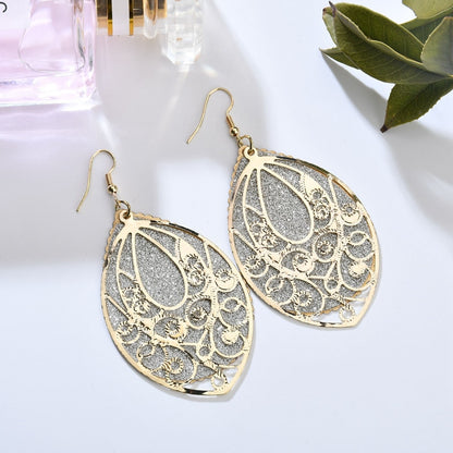 Hollow Pattern Frosted Dangle Earrings Fashion Party Girls Pendant Earrings