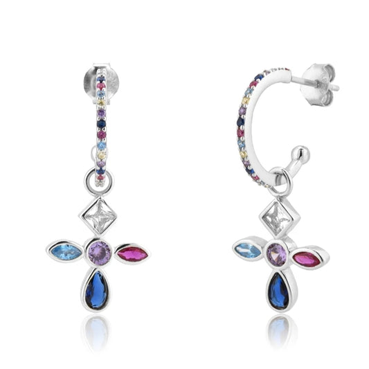Purple Blue Cross Piercing Cartilage Earrings Women Girl Fashion Trendy Jewelry