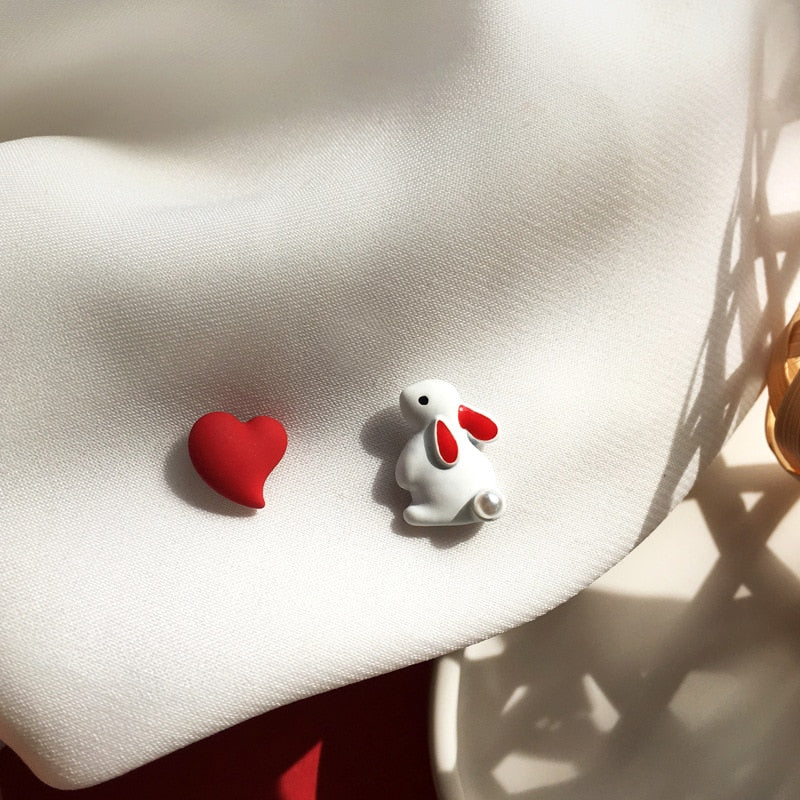 Red Heart Rabbit Stud Earrings Women Party Wedding Jewelry Creative Gifts