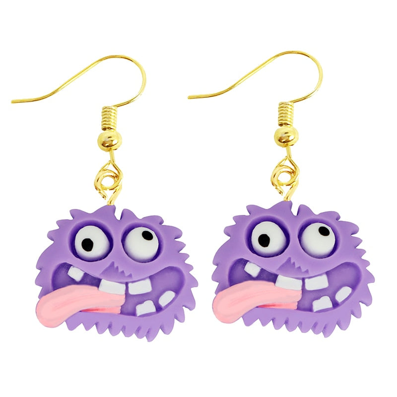 Purple Monster Drop Earrings Women Art Fashion Cartoon Earrings Creative Jewelry