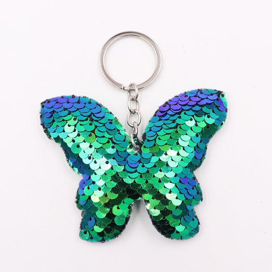 Holographic Green Butterfly Sequin Keychain Sparkling Love Keyring Women