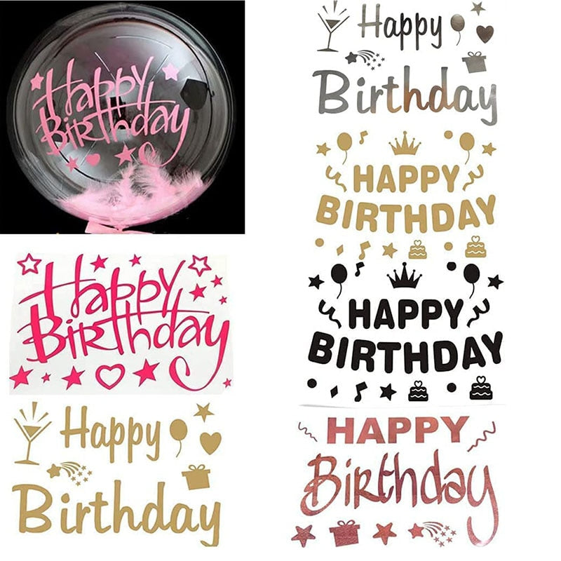 40 Styles Happy Birthday Party Stickers for Big Clear Transparent Balloon Bobo