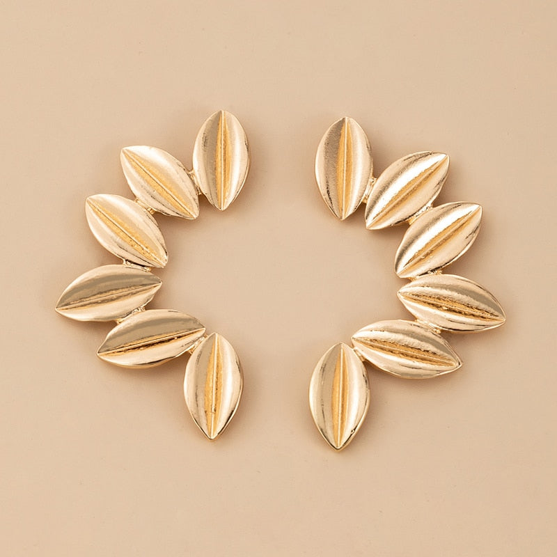 Half Circle Leaf Design Vintage Stud Earrings Women Antique Earring Jewelry