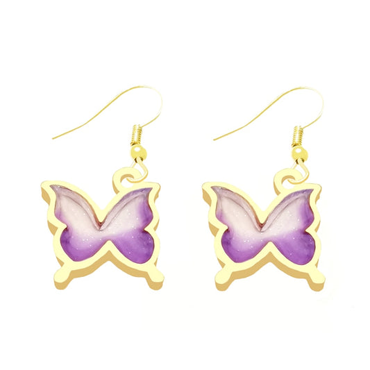 Purple Butterfly Drop Earrings Cartoon Ear Pendants Accessories Women Art