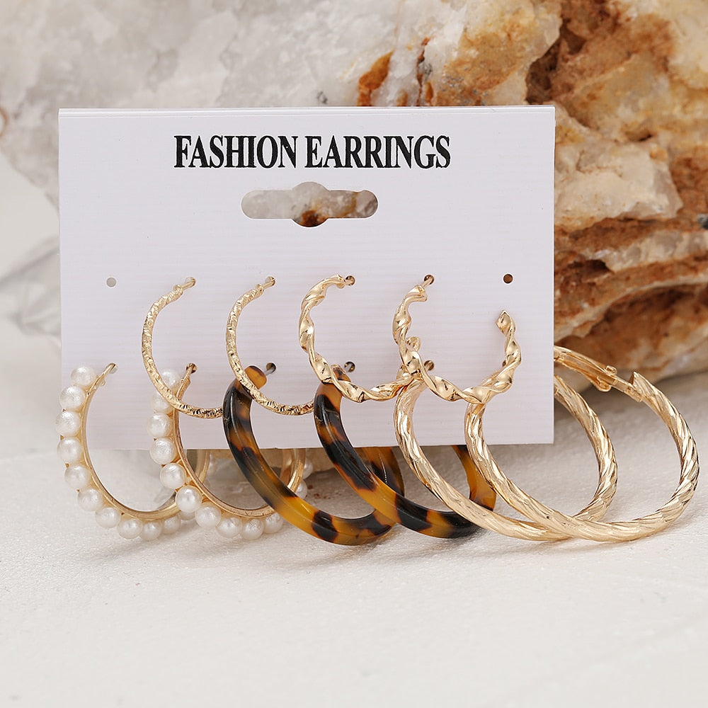 5pairs Boho Mixed Hoop Earrings Fashion Women Summer Party Jewelry Girls Gifts