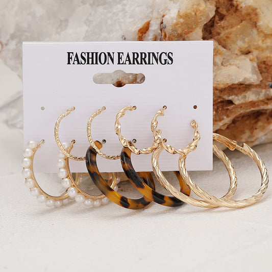 5pairs Boho Mixed Hoop Earrings Fashion Women Summer Party Jewelry Girls Gifts