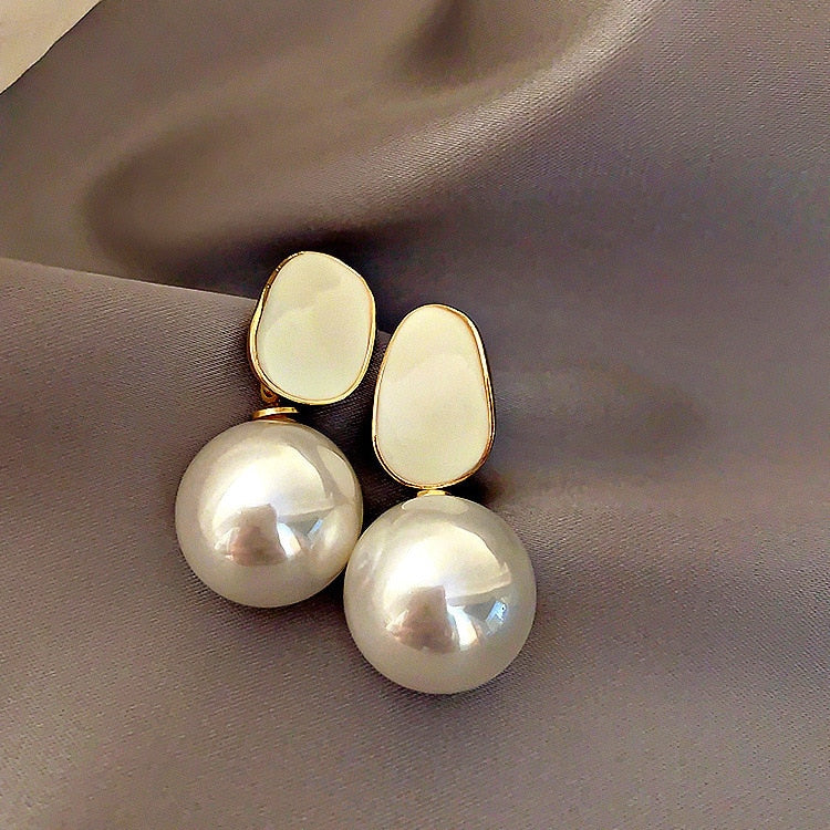 Enamel Geometric Pearl Drop Earrings Modern Women Stylish Gift Jewelry Ear