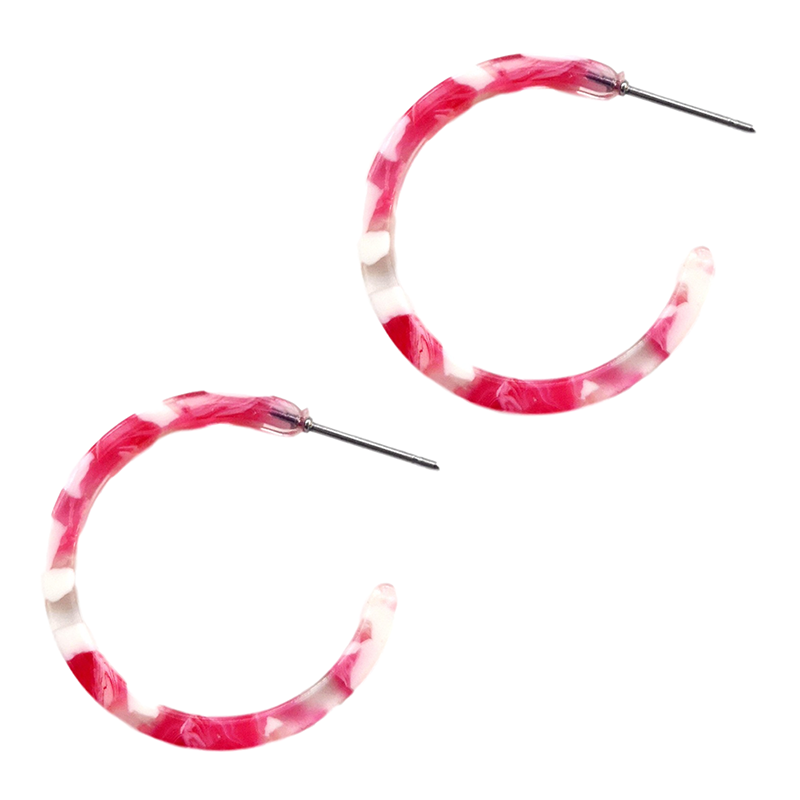 White Pink C Shaped Hoop Earrings Cartoon Art Women Party Jewelry Ear Fashion