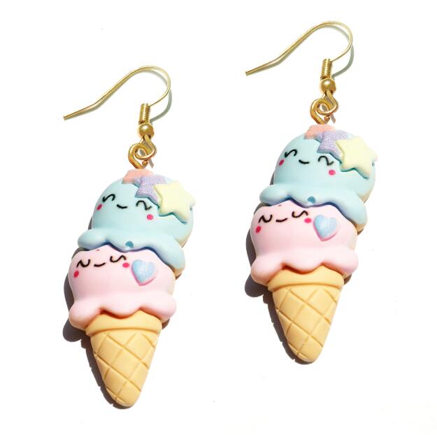 Cute Ice Cream Resin Handmade Drop Earrings Cartoon Art Women Party Jewelry Ear