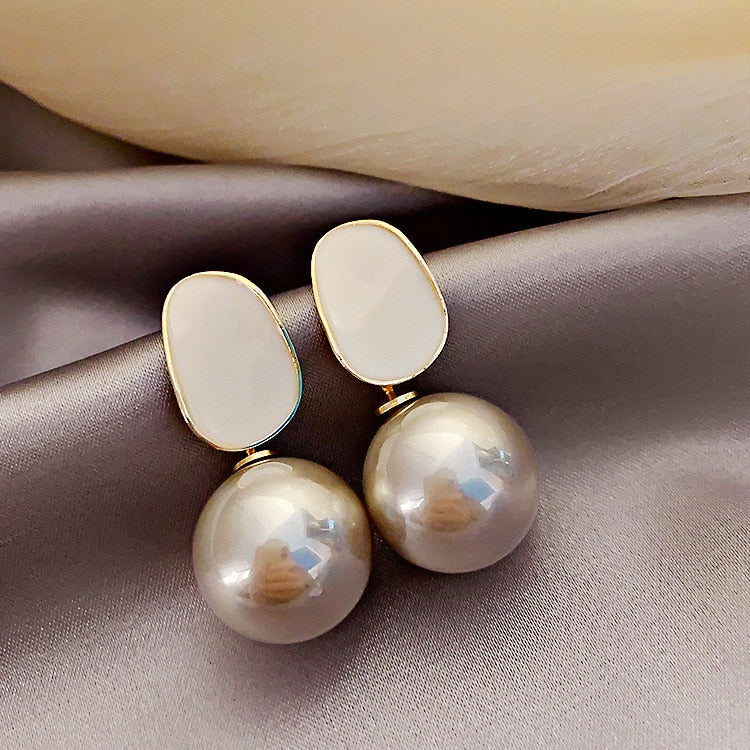 Enamel Geometric Pearl Drop Earrings Modern Women Stylish Gift Jewelry Ear