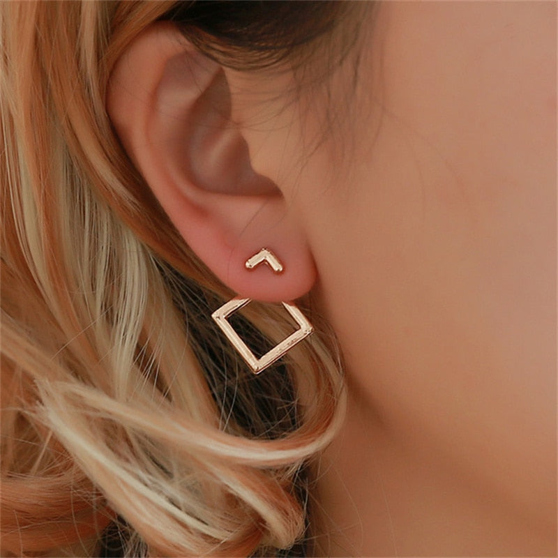 Geometric Ear Jacket Stud Earrings Women Fashion Jewelry Party Wedding Earrings