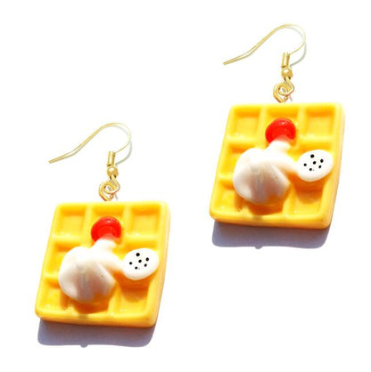 Breakfast Waffles Drop Earrings Cartoon Art Women Party Jewelry Ear Fashion