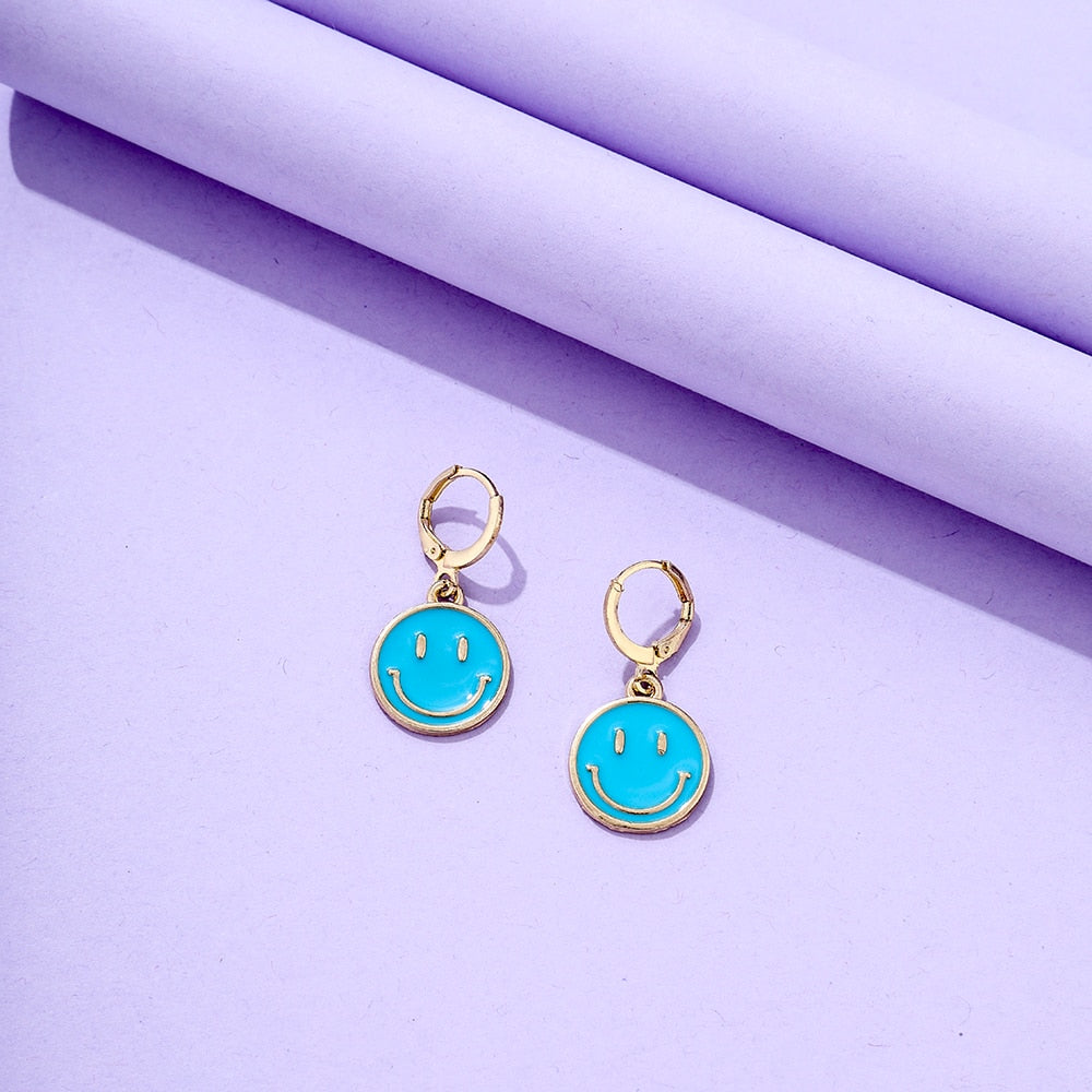Blue Smile Pendant Drop Earrings Women Girl Fashion Trendy Jewelry Accessories