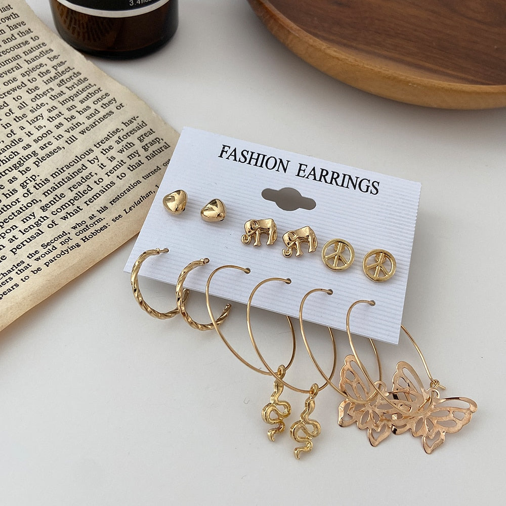 32 Styles 5-9Pairs Mixed Design Hoop Stud Drop Earrings Set Fashion Women Summer