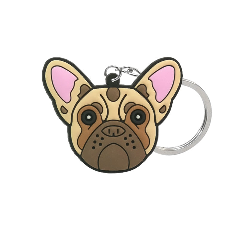 French Bulldog Dog Face PVC Keyring Cute Cartoon Style Keychains Bag Car Pendant