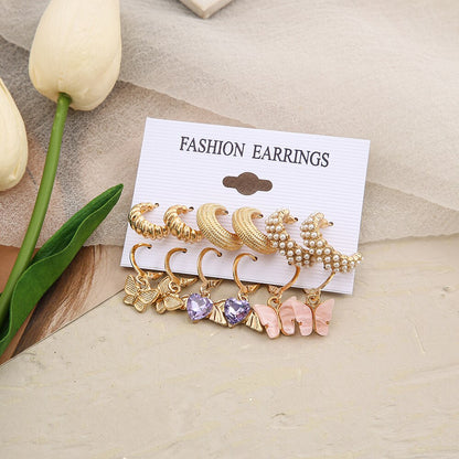 6 Pairs Set Butterfly Charm Hoop Earrings Fashion Women Summer Party Jewelry