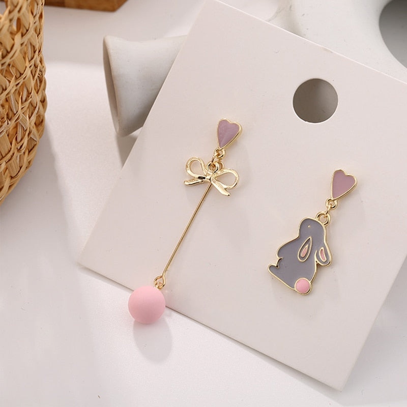 Rabbit and Bow Drop Earrings Women Party Wedding Jewelry Creative Gifts Earrings