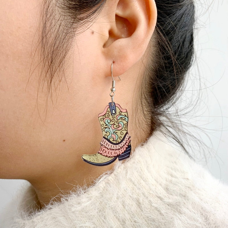 Chic Cowgirl Boots Drop Charm Earrings For Women Girl Fashion Modern Jewelry