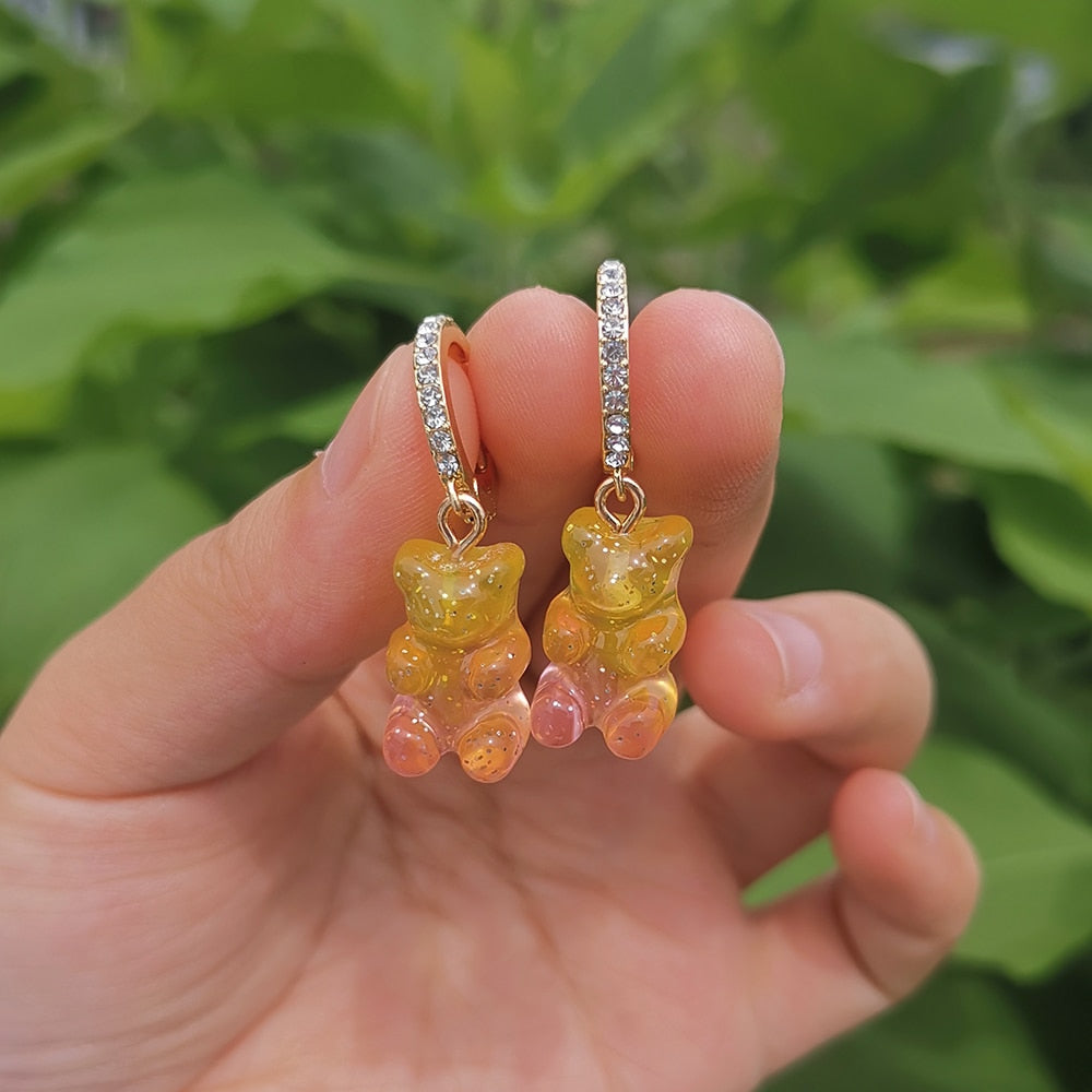 26 Styles Rhinestone Resin Bear Lady Cute Dangle Earrings for Women Jewelry