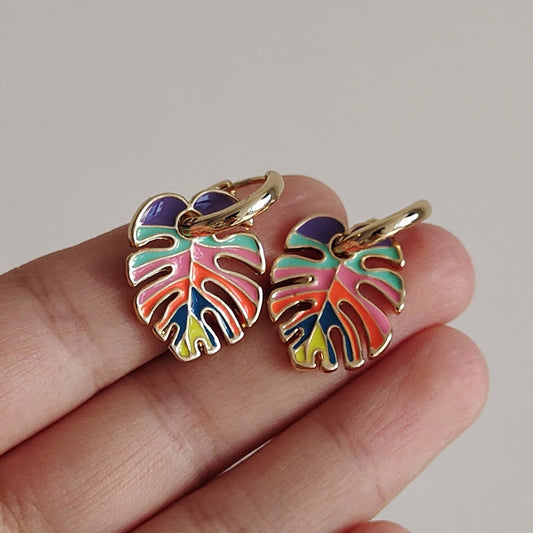 Colorful Tropical Leaf Drop Earrings Cartoon Ear Pendants Accessories Women Art