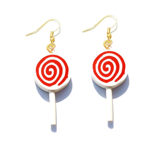 Red White Spin Resin Candy Lollipop Drop Earrings Cartoon Ear Pendants