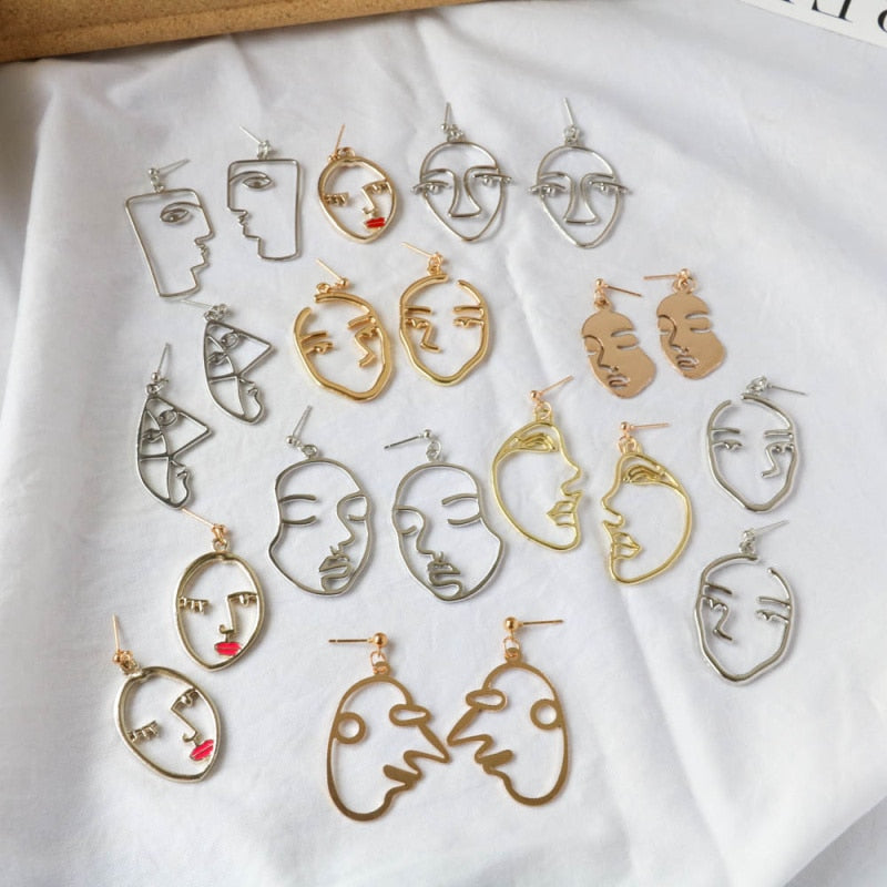 22 Styles Girl Face Abstract Line Drop Earrings Women Party Wedding Jewelry