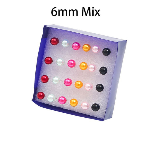 12 Pairs 6mm Mixed Color Pearl Stud Earrings Cartoon Ear Pendants Accessories