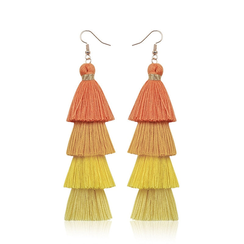 39 Styles  4 Layer Bohemian Multicolor Statement Tassel Dangle Earrings Women