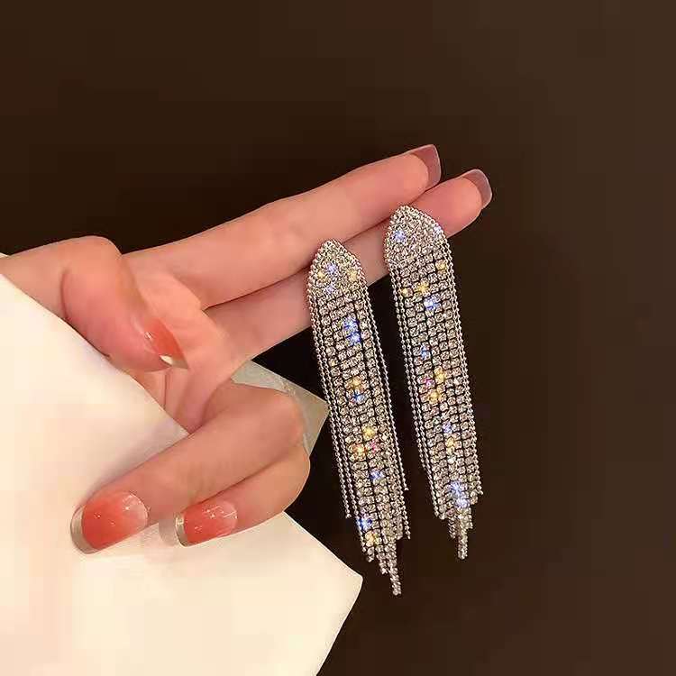 Crystal Arch Tassel Drop Earrings Women Party Wedding Jewelry Dangle Gifts