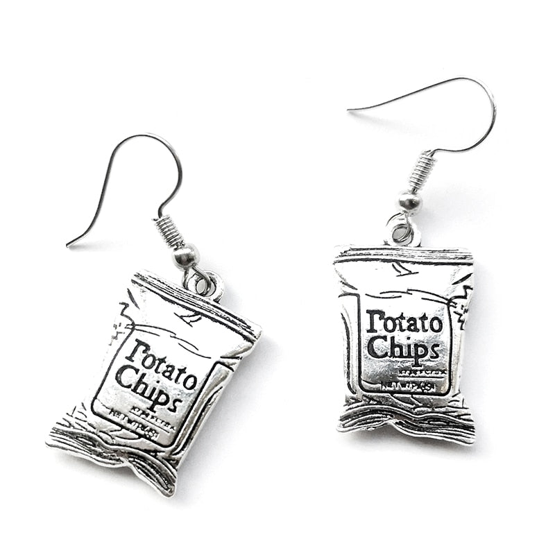 Creative Design Metal Potato Chips Bag Drop Earrings Women Creativity Jewelry