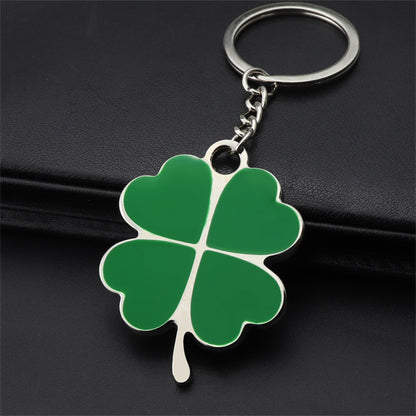 2 Styles Metal Creative Green Four Leaf Clover Keychain Charms Lucky Key Holder